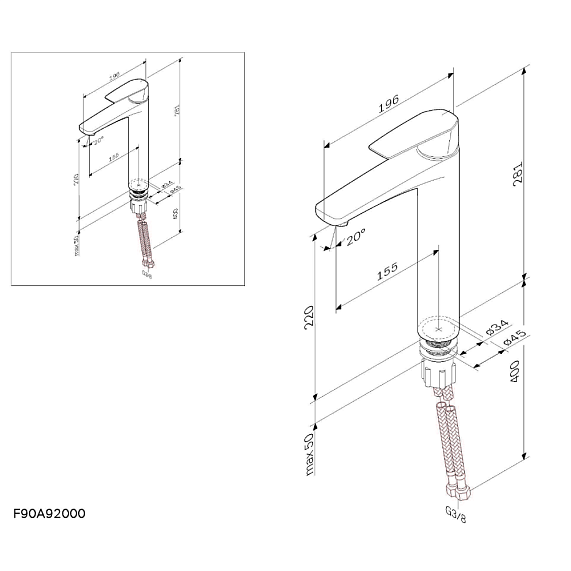Смеситель для раковины (умывальника) AM.PM Gem F90A92000 высокий, хром-9