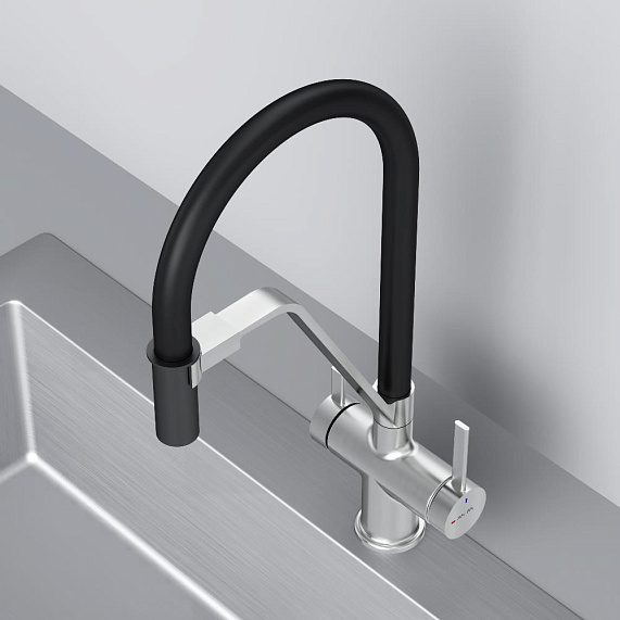 Смеситель для кухни AM.PM Func F8F07812 высокий, сатин с каналом для питьевой воды и гибким черным изливом-8