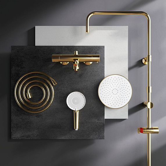 Душевая система AM.PM X-Joy F0785A599 стойка с тропическим душем, термостатом, смесителем, изливом, золото-4
