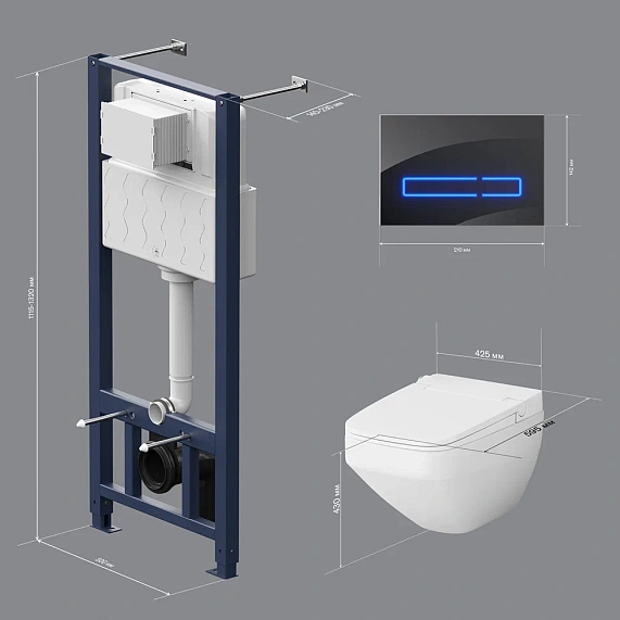 Унитаз-биде подвесной безободковый с инсталляцией AM.PM Inspire 2.0 IS450A38.CCC50A сиденьем микролифт, черной сенс. клавишей-8