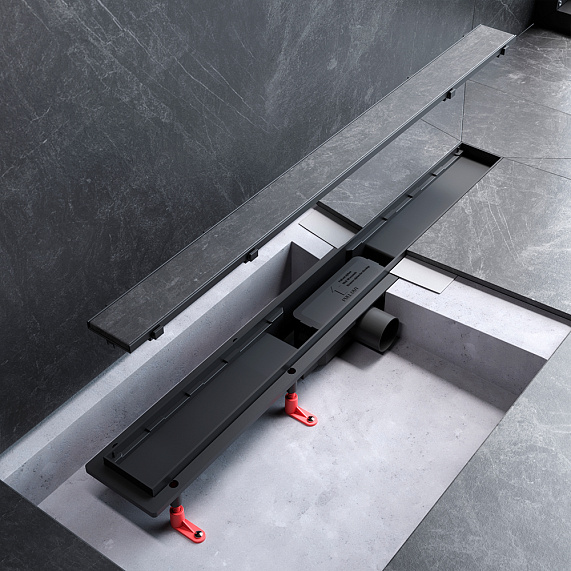 Душевой трап (лоток) 80 AM.PM PrimeFlow W02SC-U11-080-04BM комбинированный затвор с черной матовой решеткой под плитку-14