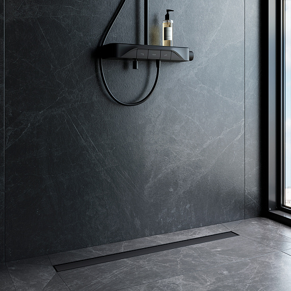 Душевой трап (лоток) 90 AM.PM MasterFlow W01SC-U11-090-04BM комбинированный затвор с черной матовой решеткой под плитку-5