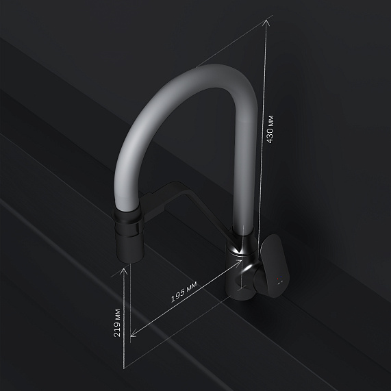 Смеситель для кухни AM.PM Like F8007825 высокий, черный, с серым гибким изливом и каналом питьевой воды-7