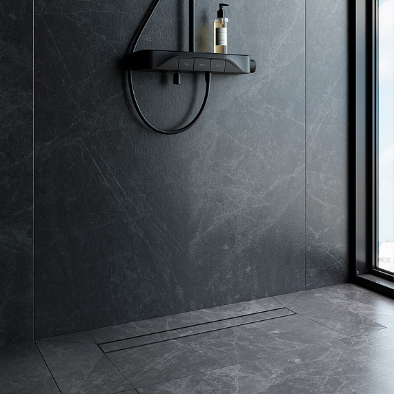 Душевой трап (лоток) 70 AM.PM PrimeFlow W02SC-U11-070-04BM комбинированный затвор с черной матовой решеткой под плитку-4