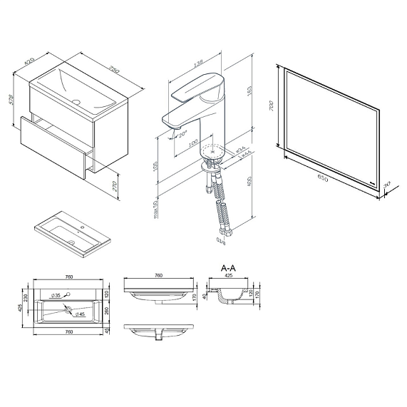 Секция мебели для ванной AM.PM Gem BK90GA-10