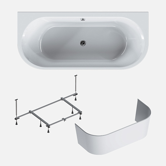 Ванна акриловая закругленная 180x80 AM.PM X-Joy W94A-180U80W-ARP белая глянцевая комплект c каркасом, панелью-5
