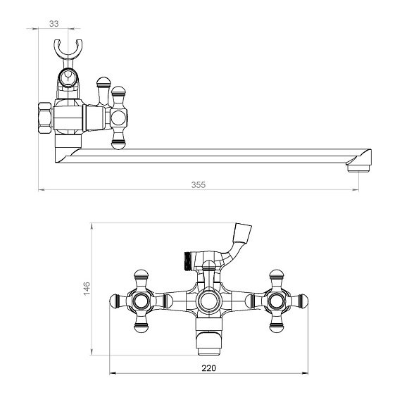 Смеситель для ванны и душа Damixa Retro 239500000 длинный излив, душевая лейка, шланг 1500, хром-3