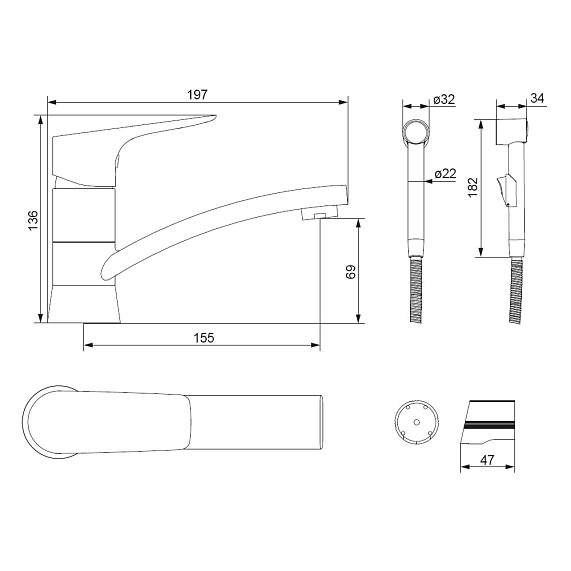 Смеситель для раковины (умывальника) Damixa Jupiter 770230001 с гигиеническим душем, поворотным изливом, хром-3