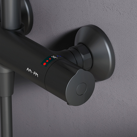 Душевая система AM.PM Like F0780422 стойка с тропическим душем, термостатом, смесителем, черная матовая-3