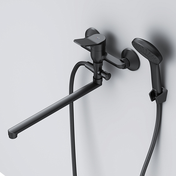 Смеситель для ванны и душа AM.PM X-Joy F85A90122 длинный излив, душевая лейка, шланг 1500, черный-2