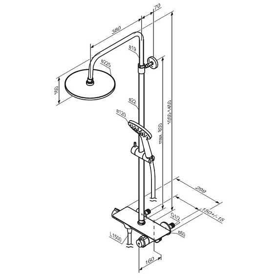 Душевая система Damixa Jupiter 977750300 стойка с тропическим душем, термостатом, смесителем, черная матовая-5