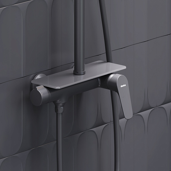 Душевая система Damixa Jupiter 977780300 стойка с тропическим душем, смесителем, черная матовая-2