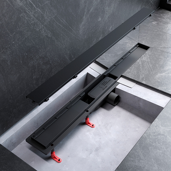 Душевой трап (лоток) 80 AM.PM PrimeFlow W02SC-U11-080-04BM комбинированный затвор с черной матовой решеткой под плитку-15