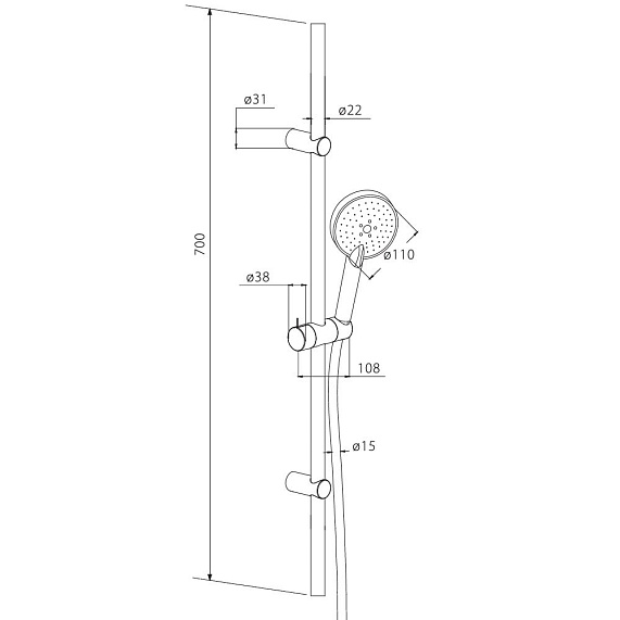 Душевой гарнитур Damixa Origin One 918100000 штанга, шланг, лейка 3 режима, хром-3