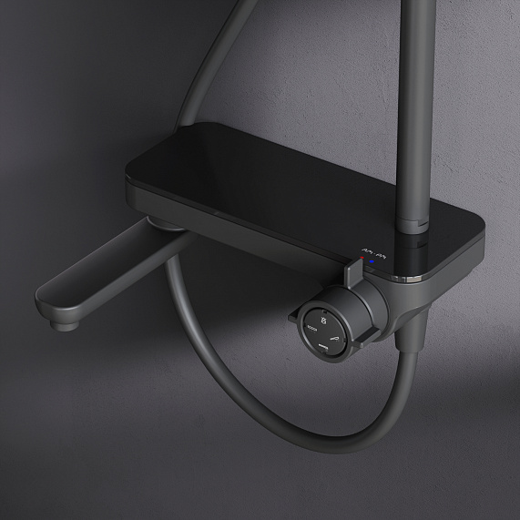 Душевая система AM.PM Like F0780722 стойка с тропическим душем, смесителем, изливом, черная матовая-2