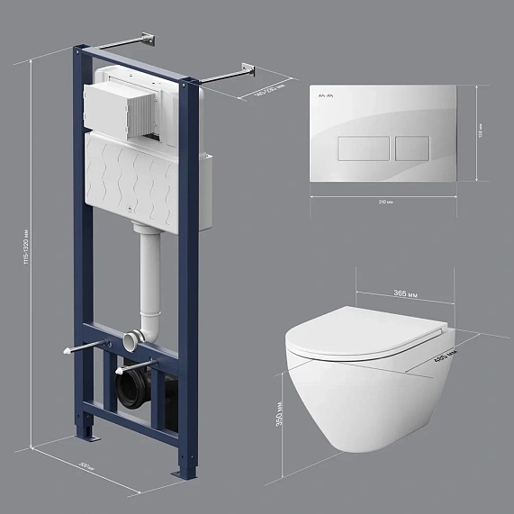Унитаз подвесной безободковый с инсталляцией AM.PM Spirit 2.0 IS47001.701700 сиденьем микролифт, белой пневм. клавишей-8