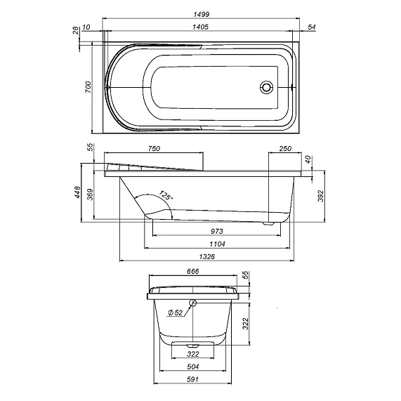 Каркас для ванны 150 AM.PM Like W80A-150-070W-R-1