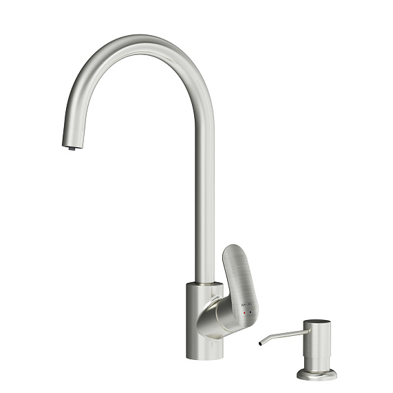 Смеситель для кухни AM.PM Like F8007T11 высокий с каналом питьевой воды, сатин + дозатор моющего средства-9