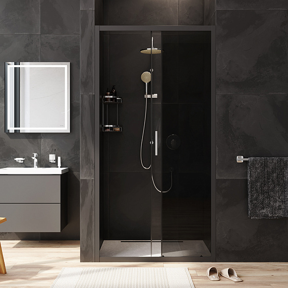 Душевая перегородка с дверью 100x195 AM.PM Gem W90G-100-1-195BG тонированное стекло, профиль черный матовый-2