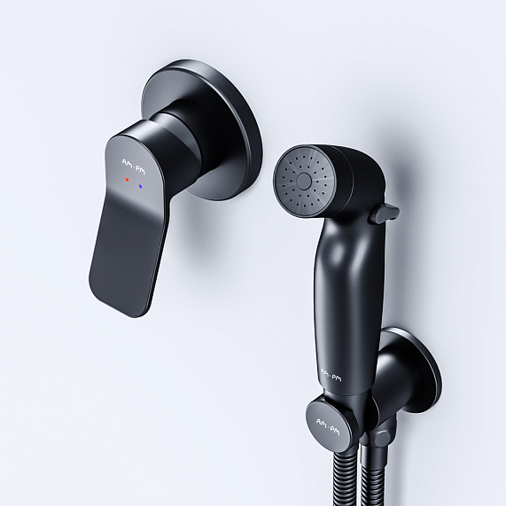 Гигиенический душ со смесителем AM.PM X-Joy F40H85A22 черный встраиваемый, шланг 1200, держатель-4