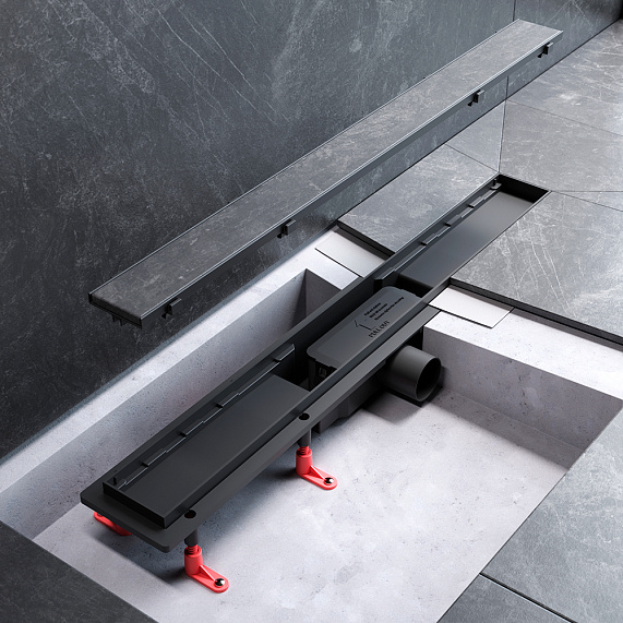 Душевой трап (лоток) 70 AM.PM PrimeFlow W02SC-U11-070-04BM комбинированный затвор с черной матовой решеткой под плитку-14