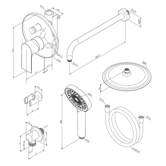 Встраиваемая душевая система Damixa Apollo 947520300 черная: тропический верхний душ, ручной душ-5