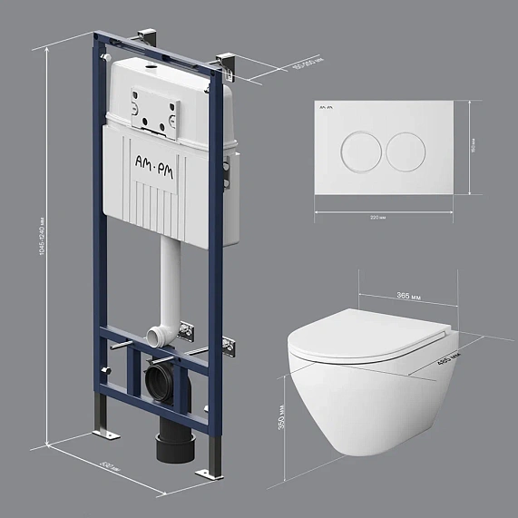 Унитаз подвесной безободковый с инсталляцией AM.PM Spirit 2.0 IS100101.701700 сиденьем микролифт, белой механ. клавишей-9