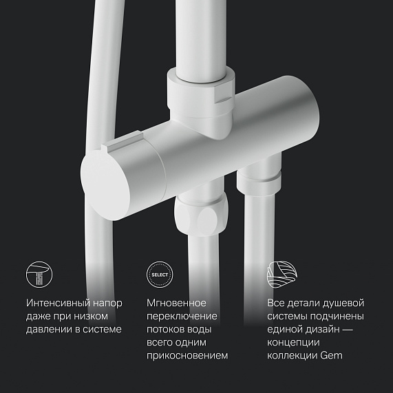 Душевая система AM.PM Gem F0790033 стойка с тропическим душем, белая-7