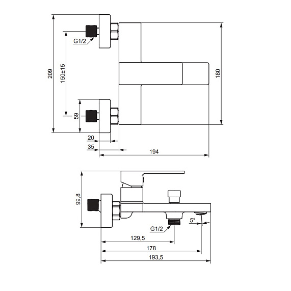 Смеситель для ванны и душа Damixa Gala 531000600 золото-3