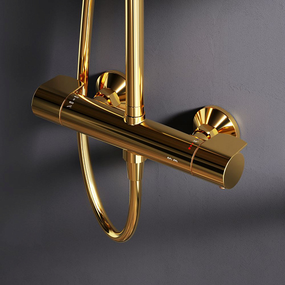 Душевая система AM.PM X-Joy F0785A499 стойка с тропическим душем, термостатом, смесителем, золото-2